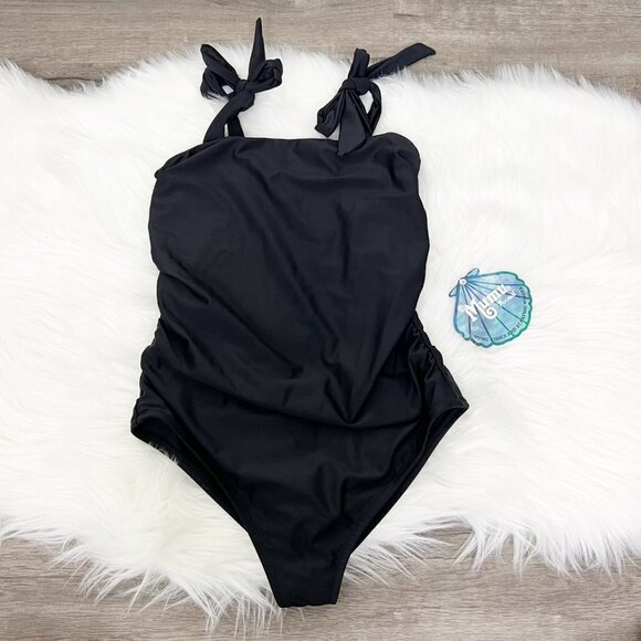 Show Me Your Mumu Mermaid Black One Piece Swim Tie Straps Ruched Womens XS - Picture 1 of 6